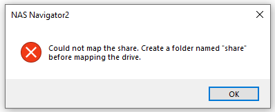 错误弹窗：Could not map the share. Create a folder named “share” before mapping the drive